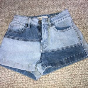 Two-Tone Mom Fit Jean Shorts